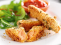 Salmon fish finger rolls with homemade salsa and salad