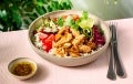 mexican poke bowl with garden gourmet pulled fillet