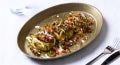 tikki chaat with chole and gravy dish plated