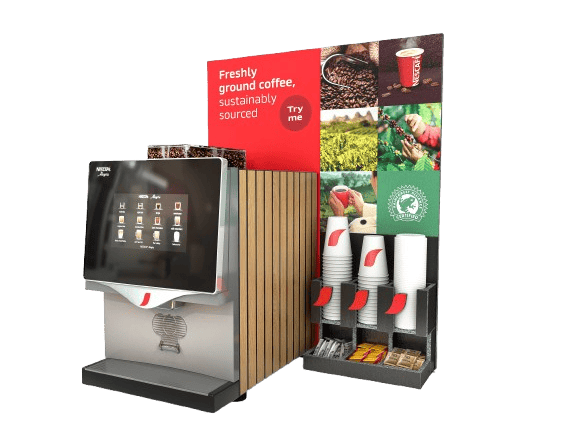 NESCAFE bean to cup countertop commercial coffee machine unit with cups and accessories box